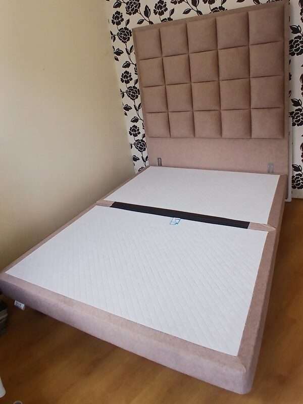 Floating Divan 12" Bed Base from The Natural Sleep Company & matching 6ft high Jade headboard in ELM Fabric.