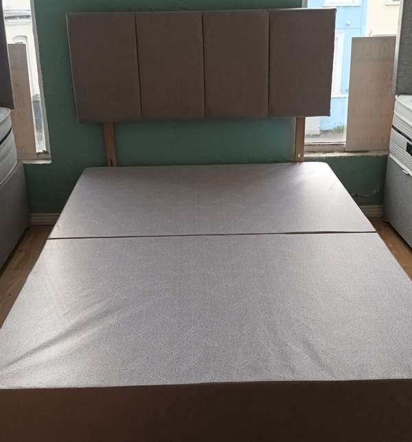 Vale Headboard Wool Bronze & matching 2 drawer base (Mattress not included)