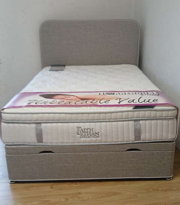 Half Ottoman with Marbella floorstanding headboard from Faith & Ethan (Mattress not included)