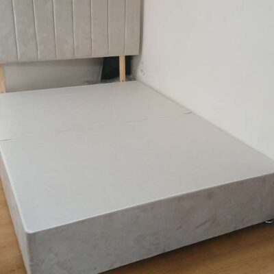 24 inch headboard and base in cream plush vertical lines and matching base (Mattress not included)