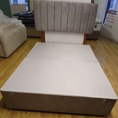 24 inch headboard and base in silver plush vertical lines and matching base(Mattress not included)