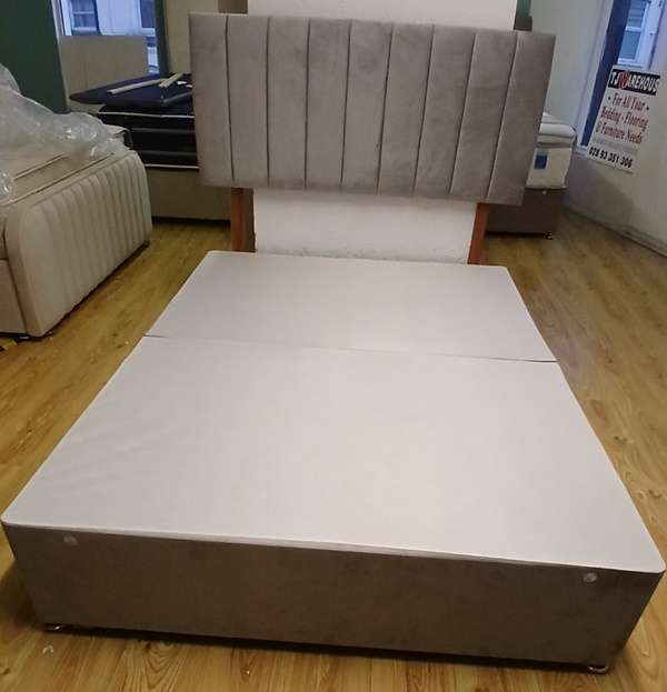 24 inch headboard and base in silver plush vertical lines and matching base