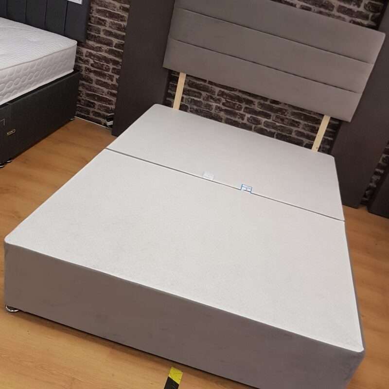 24 inch headboard  lines across  & matching base in wool clay (Mattress not included)