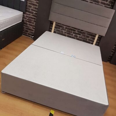 24 inch headboard lines across & matching base in wool clay (Mattress not included)