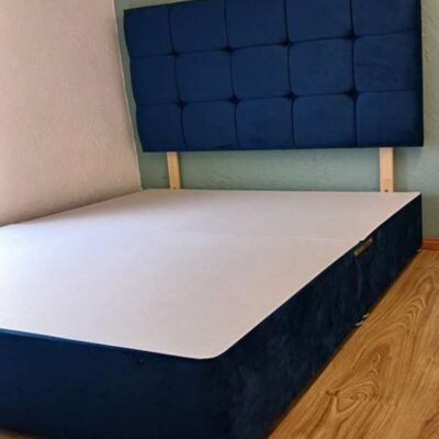 36" cube headboard & matching base in Blue Plush (Mattress not included)
