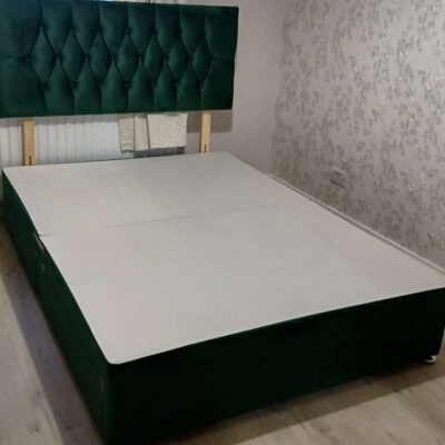 24 inch Green plush chesterfield headboard & matching base