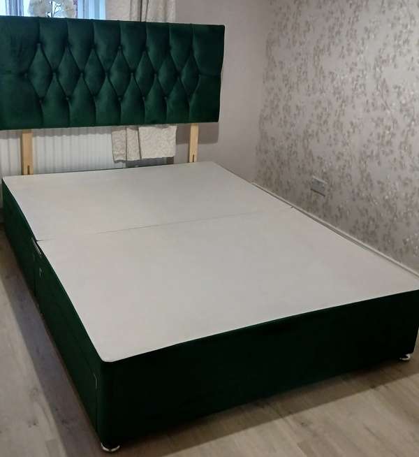 24 inch Green plush chesterfield headboard & matching base